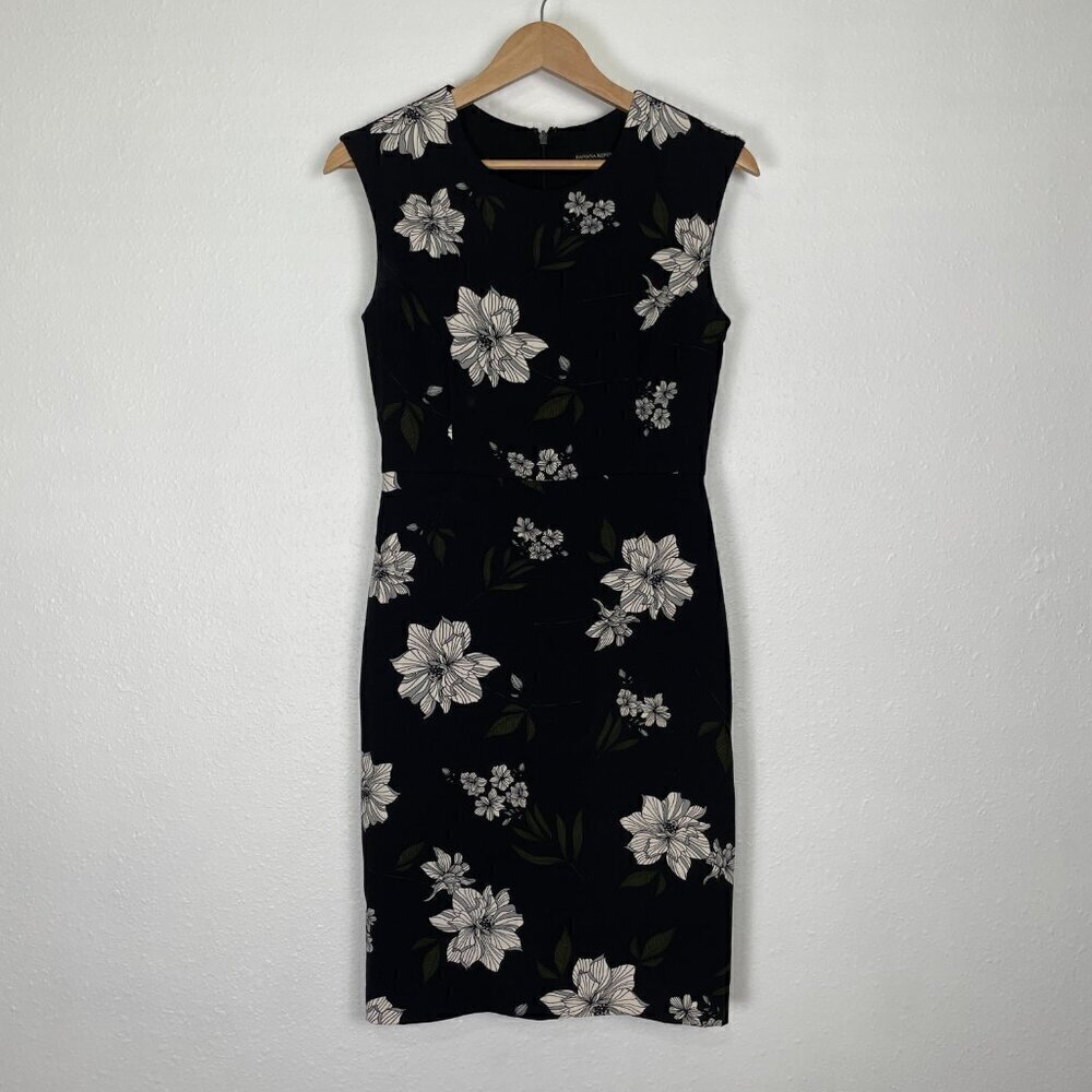 Banana Republic Black and White Floral Sheath Dress Size 0 Cap Sleeves